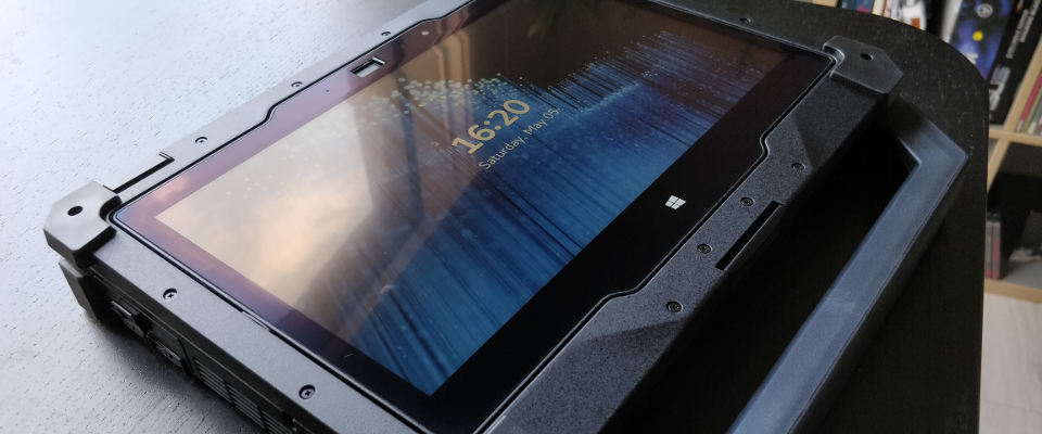 Laptop in tablet mode.