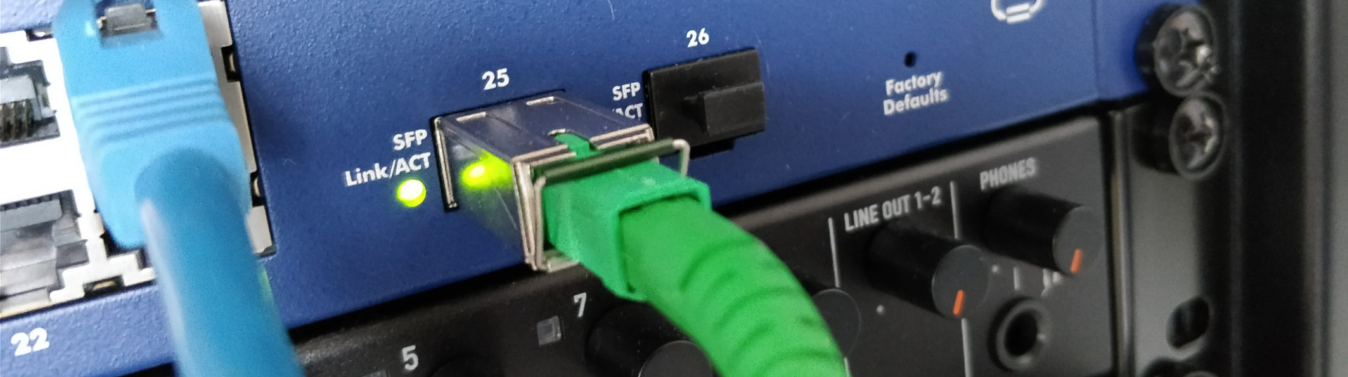 SFP plugged into a rackmount switch.